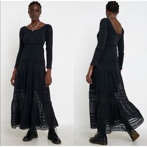 Free People Earth Angel Ribbed Lace Maxi Dress XS Boho Festival